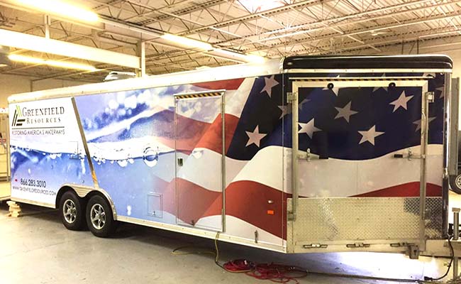 Stars and Stripes wrap for a large trailer